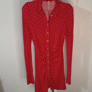 Free People Vibrant pink and orange  Long Sleeve Dress